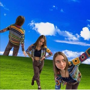 Vintage express granny knit zip cardigan